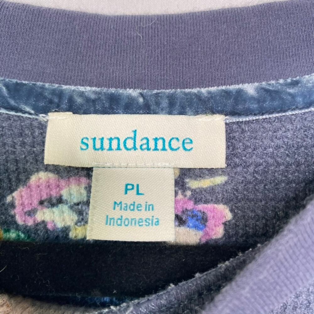 Sundance Blue Floral Waffle Knit Three Quarter Sleeve Shirt Size Petite Large - Picture 5 of 10